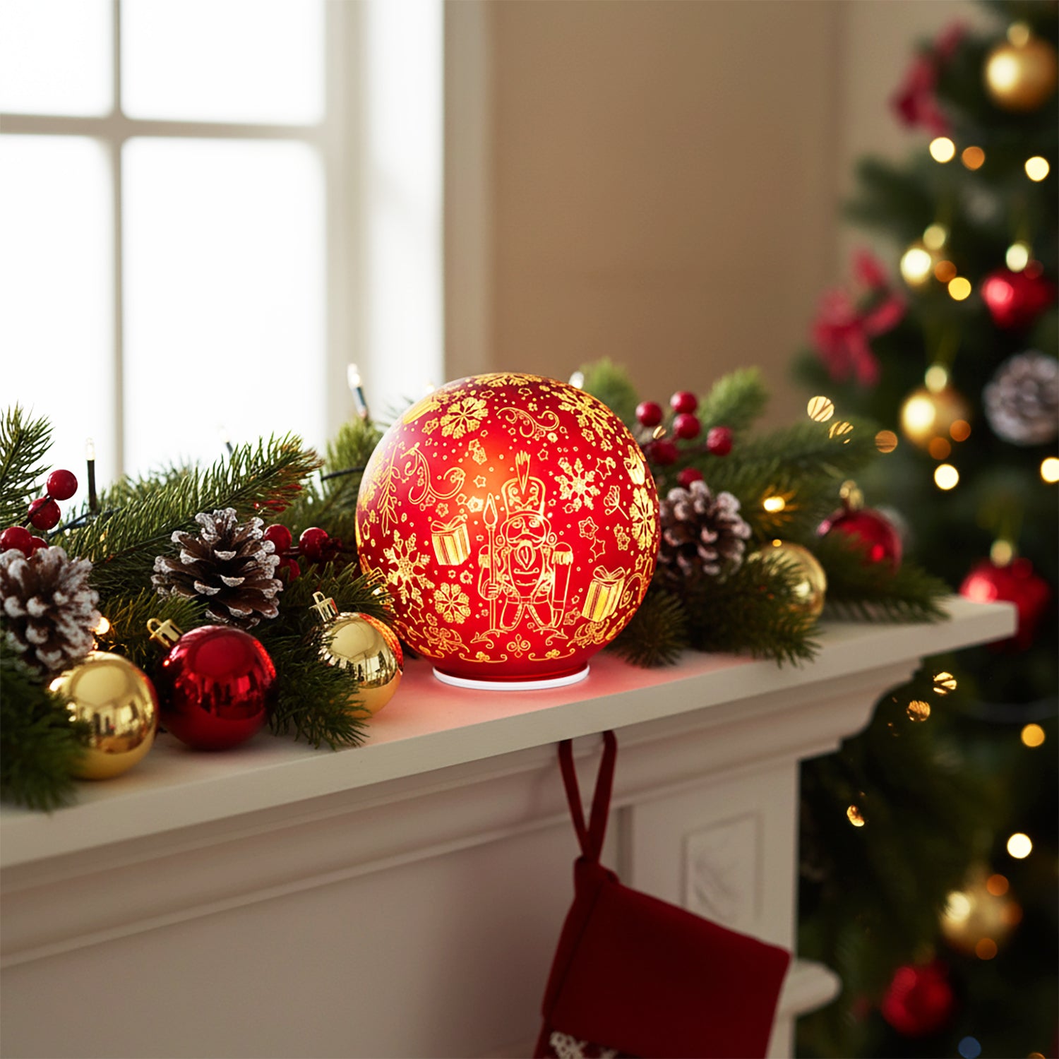 DICTROLUX - Decorazione Luminosa LED Vetro Soffiato Rossa diametro 15 cm
